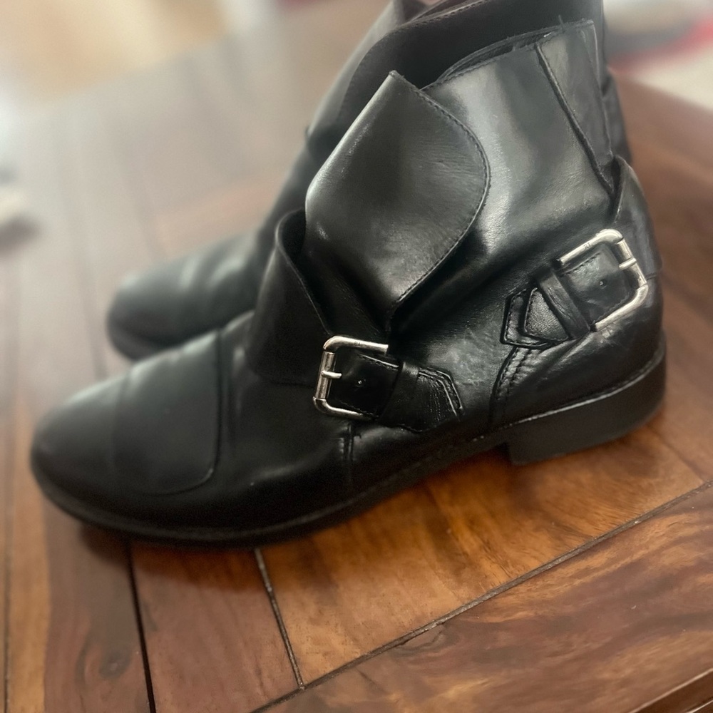 Vintage Ralph Lauren Purple Label Black Leather Buckle Boots